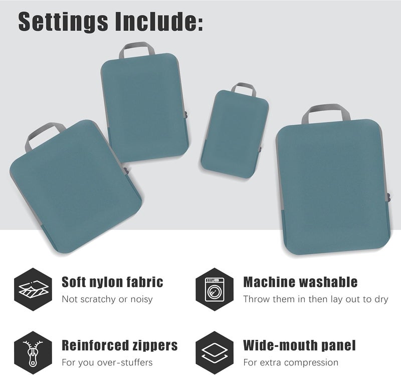 PANDA JOYS 4 Set Compression Packing Cubes Travel - Travel Accessories Expandable Packing Organizers for Carry On - Essentials Luggage Bags - Dark Blue - Image 3